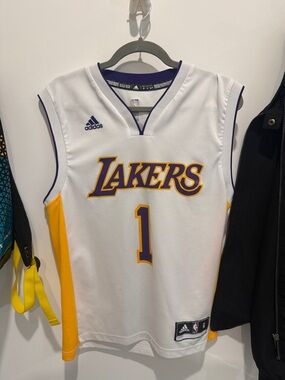 D’Angelo Russell White Lakers #1 Basketball Jersey with Gold & Purple Trim